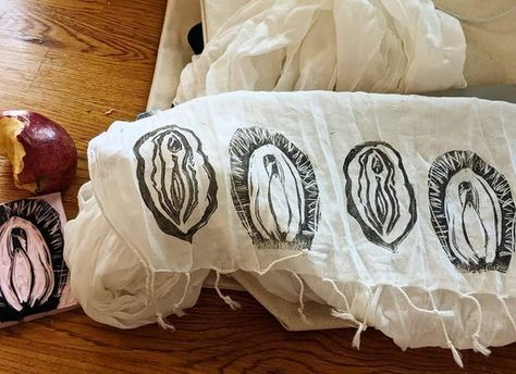 Hand Printed Textiles, Feminist Gift, Mushroom Art, Beautiful Body, Pride Gifts, Rock Crafts, Anatomy Art, Lino Print, Hand Print