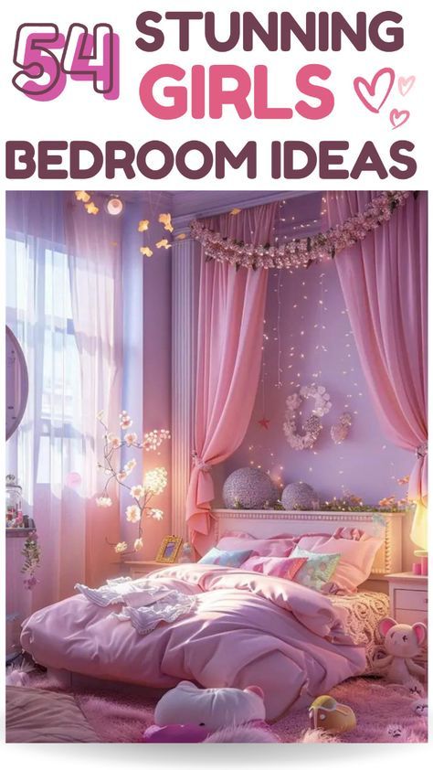 Transform your girl's bedroom with 50+ captivating ideas that cater to every style. Whether you're looking for a cozy nook or a vibrant space, these ideas will guide you in creating a personalized and enchanting room. #GirlsBedroomIdeas #EnchantingRooms #InteriorDesign Kids Bedrooms Girls Dream Rooms, Isabella Encanto Room Ideas, Canopy Beds For Girls Room, Pink Purple Girls Bedroom, Pink Girl Bedroom Ideas, Girls Bedroom Ideas Age 5, Toddler Purple Bedroom, Kids Room Theme Ideas, Big Girl Room Makeover