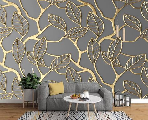 Amazon.com: Cliouar-3d Wallpaper Golden Leaves Mural Wallpaper Bedroom Living Room Decor Peel and Stick 98" x 58" : Tools & Home Improvement Mural Wallpaper Bedroom, Room Wallpaper Designs, Pink Clouds Wallpaper, 3d Wallpaper Living Room, String Lights In The Bedroom, Look Wallpaper, Accent Wall Designs, Kids Bedroom Walls, Fabric Wall Hanging