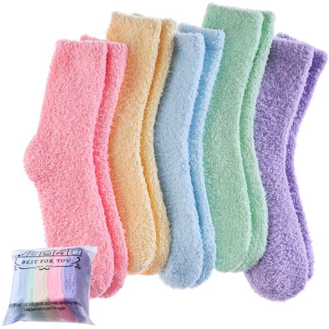 PRICES MAY VARY. WARM & SOFT MATERIAL - Fuzzy socks for women are made of 98% Polyester, 2% Spandex, lightweight, cozy, warm, ultra-soft and thick plush. Breathable for all-day foot wear. BRIGHT COLOR - Sweet,fresh and cute colors,it's pure and snug so that we call it candy color or ice-cream color.Warm feet,warm hearts.Wish you have a good mood from sole everyday. VALUE PACK 5 PAIR - One pack includes 5 different style fuzzy socks.Very soft and plush fluffy socks made of premium Microfiber prov Sleeping Socks, Sleep Gifts, Fleece Socks, Fluffy Socks, Non Slip Socks, Winter Slippers, Soft Sock, Sock Animals, Fuzzy Socks