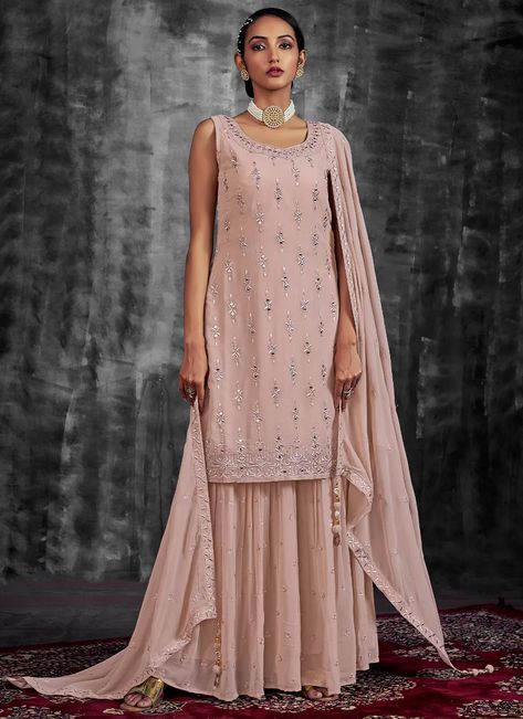 #mirrorworksuit #weddingsuit #greencoloursuit Anarkali Lehenga Gowns, Gharara Suits, Embroidered Sharara, Anarkali Lehenga, Colour Contrast, Sharara Suit, Pakistani Salwar Kameez, Party Suits, Peach Wedding