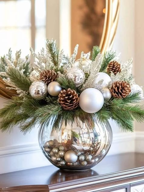 Christmas Doorway Decorations, Christmas Decorations Centerpiece, Wonderland Christmas, Candle Decorations, Christmas Vases, Christmas Candle Decorations, Christmas Floral Arrangements, Christmas Centerpieces Diy, Christmas Themes Decorations