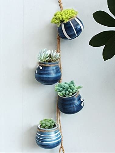 4-Pot Bright Pastel Ceramic Hanging Flower Planter Set (Blue) : Amazon.ca: Patio, Lawn & Garden Wooden Shelf Design, Painted Pots Diy, Hanging Flower Pots, Hanging Succulents, Flower Pots Outdoor, Pottery Painting Designs, Mediterranean Decor, Hanging Flower, Outdoor Flowers