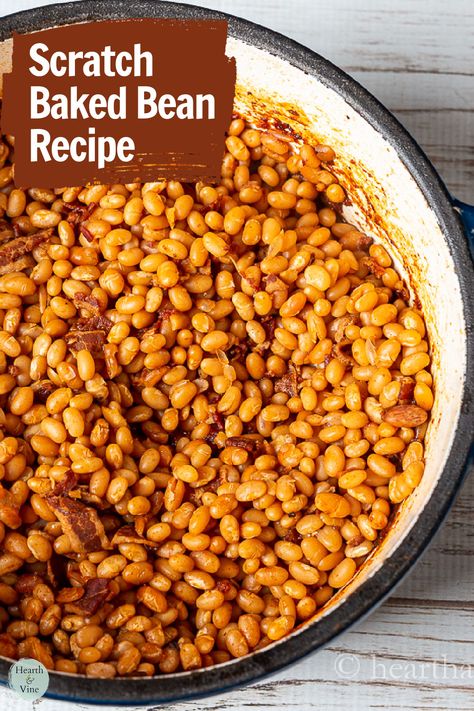 Large pot of homemade baked beans Fast Easy Supper, Baked Beans Recipe From Scratch, Gluten Free Baked Beans, Healthy Baked Beans, Homemade Baked Beans Recipe, Goya Recipe, Baked Beans From Scratch, Dry Beans Recipe, Best Baked Beans