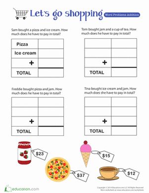 First Grade Money Addition Worksheets: Shopping: Money Math Word Problems Money Worksheets 2nd Grade Word Problems, Counting Money Activities, Money Math Worksheets, Money Word Problems, Mental Maths, Addition Words, Teaching Money, Money Activities, Addition Practice