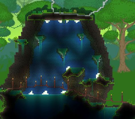 Base build made in the jungle biome🤸‍♀️ Terraria Waterfall, Jungle Waterfall, Terraria House Design, Terraria House, Terraria Builds, Terraria, Lego Stuff, Biome, In The Jungle