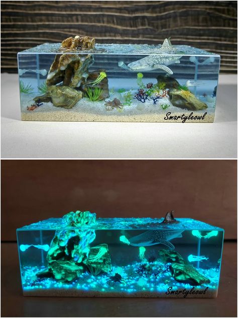 River Resin Art, Underwater Resin Art, Underwater Diorama, 3d Underwater, Resin Ocean Art, Resin Night Light, Cloth Paper Towels, Gifts For Scuba Divers, Ib Art