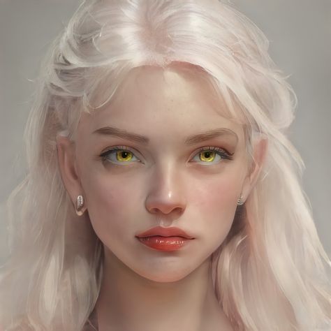 Artbreeder Girl, Albino Girl, Manon Blackbeak, Beautiful Freckles, Character Design Girl, Digital Portrait Art, Yellow Hair, Female Portraits, Gold Eyes