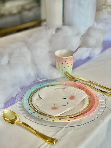 Cloud Sleepover Party, Cloud Nine Birthday Party Ideas, Cloud 9 Birthday Party Activities, Cloud 9 Birthday Party Ideas Food, Cloud 9 Decorations, On Cloud 9 Birthday Cake, Clouds Birthday Theme, Rainbow And Clouds Birthday Party, Cloud Theme Birthday Party