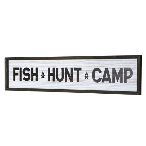 "Buy the American Art Décor™ 36\" Fish, Hunt, Camp Wood Novelty Wall Sign at Michaels. com. Liven up your man cave, home bar, or work shed with a descriptive wooden sign expressing your entertainment choice. This sign offers a rustic appeal that blends with most other decor and makes a great gift for the person who seems to have everything. Liven up your man cave, home bar, or work shed with a descriptive wooden sign expressing your entertainment choice. This sign offers a rustic appeal that ble Hunting Camp Decor, Wooden Home Bar, Work Shed, Hunting Shack, Big Games, Home Bar Signs, Guide Sign, Cave Home, Man Cave Home Bar