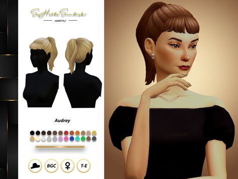 Sims 4 — Audrey Hairstyle by sehablasimlish — inspired by audrey hepburn hairstyle (inspiration only, not identical. lol) Sims 4 40s Hair, Sims 4 Cc 1950s Hair, Ts4 Vintage Hair, Sims 4 Audrey Hepburn, Audrey Hepburn Sims 4 Cc, Sims 4 50s Cc Hair, 1950s Sims 4 Cc, Sims 4 Vintage Hair, Sims 4 50s Hair