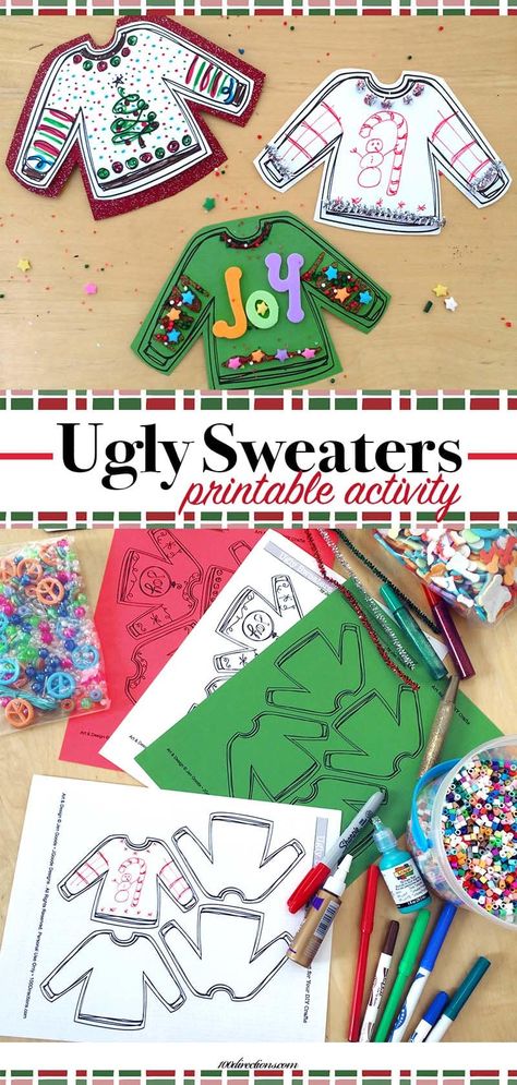 Ugly Sweaters Printable for Your Ugly Sweater Party - 100 Directions Ugly Christmas Sweater Awards Printable, Ugly Sweater Birthday Party Kids, Ugly Sweater School Project, Ugly Sweater Template Printable For Kids, Ugly Sweater Drawing Ideas, Ugly Sweater Craft Preschool, Ugly Christmas Sweater Template Free, Ugly Sweater Activities For Kids, Ugly Christmas Sweater Printables Free