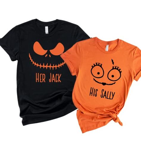 Jack and Sally His and Her Halloween Couple Outfits, His and Her Halloween Shirts, Matching Halloween Shirts For Couples, Jack and Sally Tshirt Couple For Boyfriend, Girlfriend, Husband and Wife. Halloween Couple Outfits, Halloween Shirts For Couples, Tshirt Couple, Shirts For Couples, Halloween Couple, Matching Halloween, Custom Ideas, Costume Shirts, Couple Tshirts