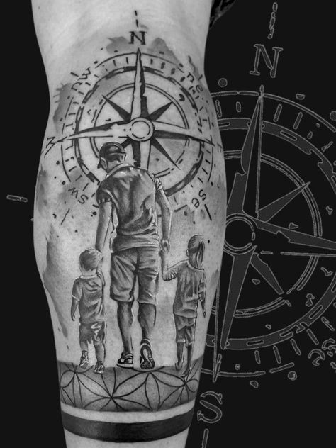 Tato Family, Compass And Map Tattoo, Japanese Tattoo Words, Tatoo 3d, Family Tattoos For Men, Best Leg Tattoos, Father Tattoos, Basic Tattoos, Family Tattoo Designs