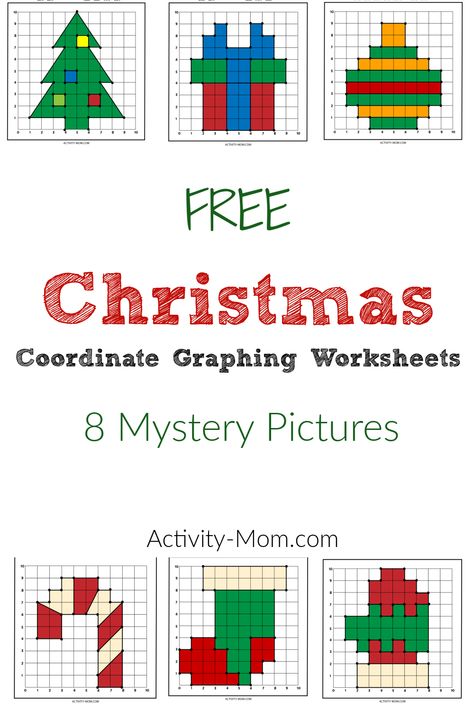 Practice graping on a coordinate plane and reveal the mystery picture. Plot points on the coordinate plane to make a Christmas picture. Free Christmas graphing worksheets to use at home or in the classroom. Christmas Graphing Activities, Coordinate Plane Graphing Drawing, Coordinate Graphing Pictures Easy, Graphing Coordinates Pictures Free, Christmas Pictures Free, Christmas Coordinate Graphing, Coordinate Plane Worksheets, Mystery Picture Graph, Christmas Learning Activities