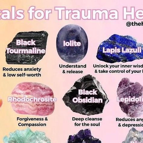 Belneus on Instagram: "Crystals for Healing Trauma, from @thehealinggem Which of these do you have? My rose quartz and black obsidian are always with me. #witchcraft #witch #witchesofinstagram #pagan #wicca #magic #witchyvibes #magick #witches #tarot #witchythings #witchy #occult #wiccan #crystals #spirituality #spells #pagansofinstagram #paganism #witchlife #spiritualhealing #crystals #spiritual #trauma #healing #greenwitch #art #divination #witchery #witchaesthetic" Crystals For Emotional Healing, Crystals For Ancestor Work, Spiritual Healing Agate Crystals, Crystals For Mediumship, Crystals For Tarot, Crystals Spirituality, Witch Charms, Crystals For Healing, W.i.t.c.h Aesthetic