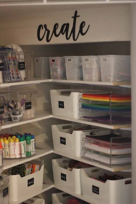 Kids Craft Storage, Craft Closet Organization, Craft Cupboard, Arts And Crafts Storage, Kids Craft Room, Craft Storage Organization, Art Supplies Storage, Playroom Organization, Craft Room Office