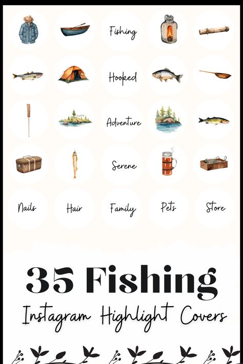 Fishing Instagram Highlight Icons Watercolor Fishing Instagram Story Highlight Covers Fishing Blogger for instagram #FishingHighlights #WatercolorFishing #InstagramStory #FishingIcons #FishermanLife #NatureInspired #AnglerLife #InstaCoverArt #FishingBlog #OutdoorAdventures #CatchOfTheDay #StoryHighlights #FishingArt #FishArtwork #FishingCommunity #HighlightCovers #BaitAndTackle #DesignInspiration #InstaGraphic #FishermenWorld #FishingLife #FishingTrip #ReelItIn #BloggersOfInstagram Watercolor Fishing, Instagram Story Highlight Covers, Nail Store, Fish Artwork, Instagram Story Highlight, Watercolor Fish, Bait And Tackle, Instagram Highlight Covers, Fishing Adventure