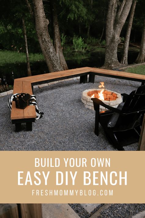 Easy DIY Bench for the Weekend Warrior - Fresh Mommy Blog Easy Diy Bench, Homemade Fire Pit, Fire Pit Bench, Steel Decor, Backyard Hangout, Designing A Garden, Outdoor Fire Pit Seating, Outdoor Fire Pit Area, Garden From Scratch