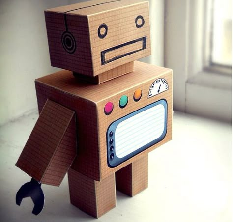 Cube Craft, Paper Robot, Maker Fun Factory Vbs, Cardboard Robot, Robot Project, Box Robot, Maker Fun Factory, Robot Craft, Recycled Robot