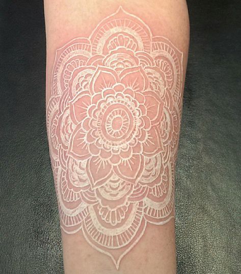 60+ White Ink Tattoos White Mandala Tattoo, White Ink Tattoos, Tato Mandala, Tattoo Modern, White Tattoos, White Ink Tattoo, Geniale Tattoos, Lace Tattoo, White Tattoo