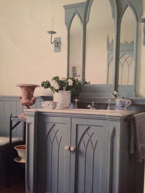 Nice Gothic Bathroom Ideas, Gothic Bathroom, Pretty Bathrooms, Cottage Bathroom, Bathroom Photos, Vintage Bathrooms, Blue Bathroom, Bath Room, Gothic House