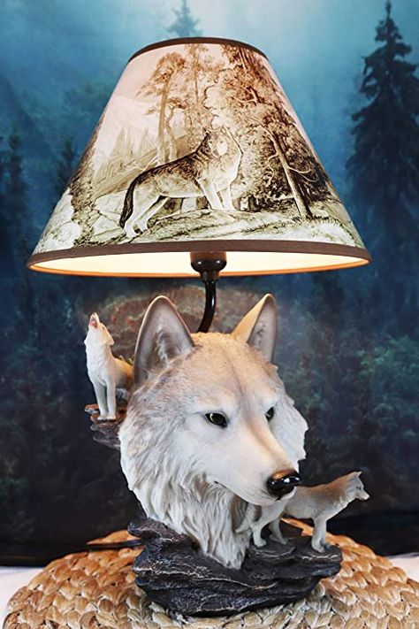 Bust Table, Wolf Room, Wolf Decor, Big Wolf, Gray Wolf, Timber Wolf, Side Table Lamps, Family Decor, Touch Lamp