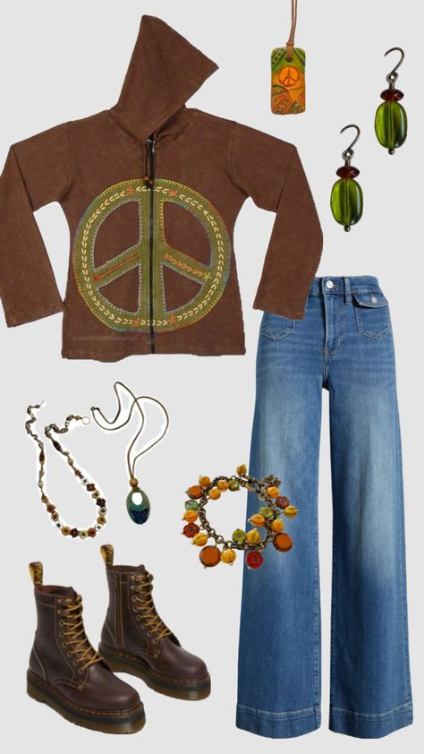 70s hippie outfit #70s #hippie #boho Hippie Outfits For School, Hippie Granola Outfits, Retro Hippie Outfits, Hippie Winter Outfits, Hippie Inspired Outfits, 70s Hippie Outfits, 70s Hippie Aesthetic, Hippie Outfit Inspo, 60s Fashion Hippie