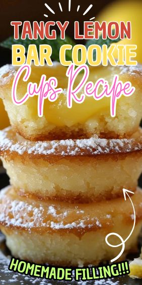 Lemon Bar Cookie Cups Recipe, Lemon Cookie Cups, Lemon Bar Cookie Cups, Lemon Bar Cookies, Classic Lemon Bars, Cookie Cups Recipe, Lemon Bar, Lemon Filling, Spring Brunch