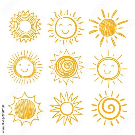 Sunrise Doodle, Sunshine Sketch, Sunrise Drawing, Icons Hand Drawn, Sunshine Tattoo, Arte Doodle, Doodle Vector, Sun Tattoos, Doodle Cartoon