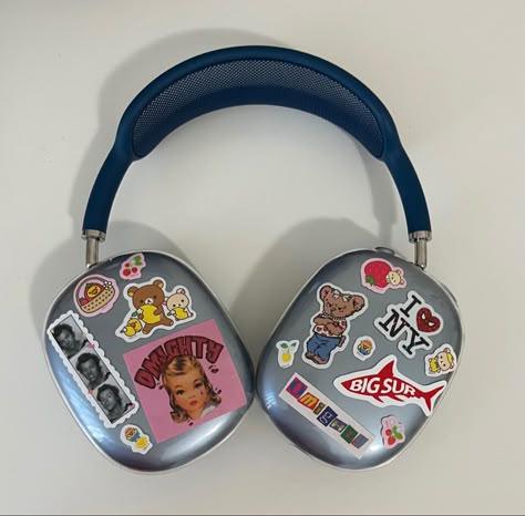 Blue Airpod Max Aesthetic, Airpod Max Stickers, Apple Headphones Aesthetic, Airpods Max Aesthetic, Hello Kitty Headphones, Headphone Decoration, Apple Headphones, Airpod Max, Cute Headphones