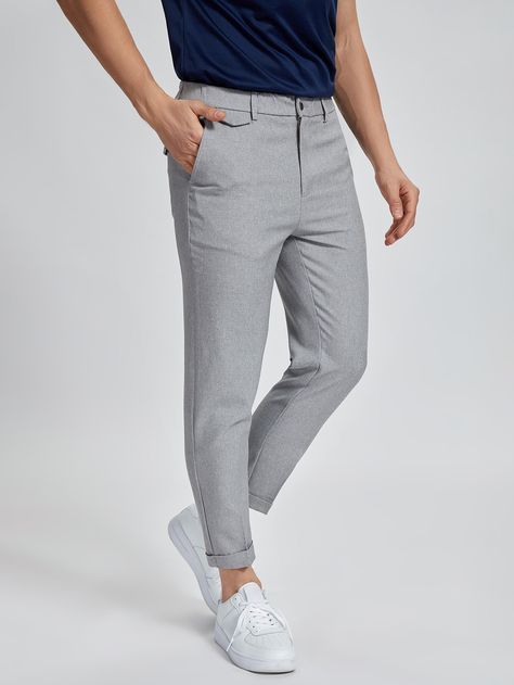 Grey Trousers Outfit, Chinos Men Outfit, Trousers Outfit Men, Grey Pants Outfit, Plaid Dress Pants, Pants Outfit Men, Grey Chinos, Grey Trousers, Mens Dress Pants