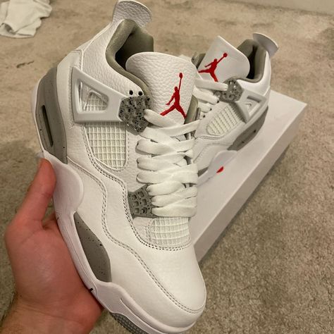 Jordan 4 White Oreo Size 8 and 8.5 available ✅ Next... - Depop Oreo 4s, White Sporty Air Jordan 4 For Sports, Jordan 4 Oreo, Jordan 4 White Oreo, White Synthetic Air Jordan 4 For Sports, Oreo Jordan 4’s, Air Jordan 4 Retro White Oreo, White High-top Air Jordan 4 Sports Shoes, Jordan 4 Red