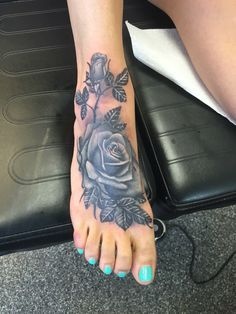 My black and grey rose cover up foot tattoo Star Foot Tattoos, Rose Tattoo On Ankle, Cute Ankle Tattoos, Ankle Tattoo Designs, Ankle Tattoos For Women, Moon Tattoos, Foot Tattoos For Women, Tattoos For Women Flowers, Pete Davidson