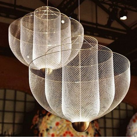 Sphere Light Fixture, Mesh Chandelier, Bowl Chandelier, Fabric Ceiling, Silver Chandelier, Industrial Chandelier, Ceiling Installation, Chandelier Bedroom, Dining Living Room