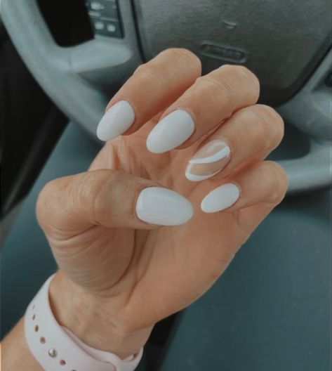 Simple Accent Nail, Minimalist Nails White, Solid Nails, White Nail Design, Accent Nail Designs, Hoco Nails, Pastel Trends, White Gel Nails, Dip Manicure