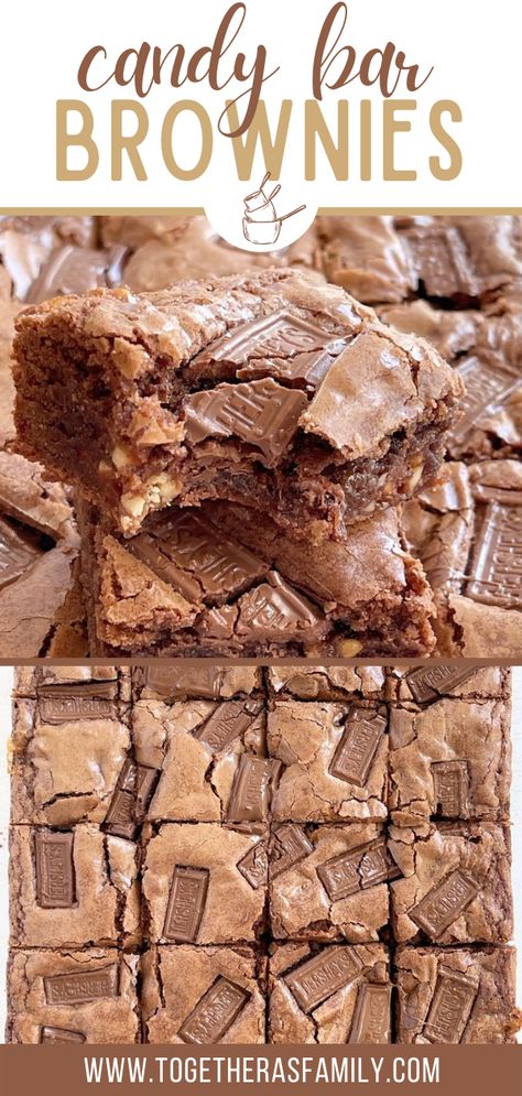 An image with two pictures and a text overlay that says 'candy bar brownies'. Mini Hershey Bar Recipes, Dessert With Hershey Bars, Candy Bar Brownies Recipe, Hersheys Chocolate Bar Recipes, Brownies With Hershey Bars, Brownie Candy Bar Recipe, Hershey Chocolate Bar Recipes, Recipes With Hershey Bars, Hershey Bar Recipes