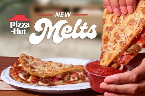 Pizza Hut Melts, Pizza Melts, Pizza Hut Dough, Last Day On Earth, Melt Recipe, Fast Food Items, New Pizza, My Last Day, Pizza Slice