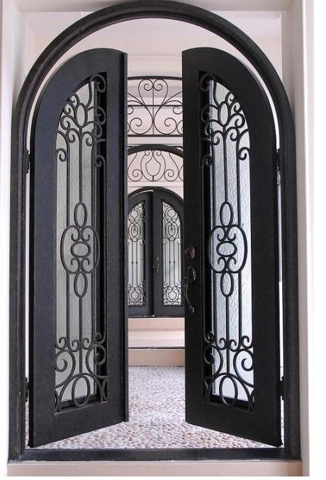 Wrought Iron Glass Door, Front House Design, Safety Door Design, Iron Front Doors, Wrought Iron Doors Front Entrances, Wrought Iron Entry Doors, Wrought Iron Front Door, Porte In Ferro, Front Door Inspiration