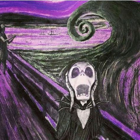 Jack Skellington Tim Burton Style, Le Cri, Tim Burton Art, Tim Burton Films, Tim Burton Movie, Arte Van Gogh, The Scream, Art Parody, A Skeleton