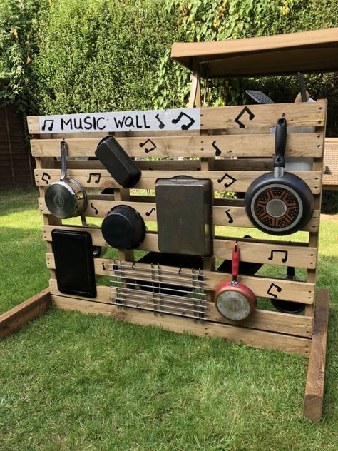 Music Wall Preschool Outdoor Play, Outside Areas Eyfs, Diy Preschool Classroom Furniture, Outdoor Music Wall For Kids, Natural Play Spaces Early Childhood, Outdoor Play Eyfs, Ks1 Outdoor Area Ideas, Preschool Outdoor Play Area, Outdoor Construction Area Eyfs