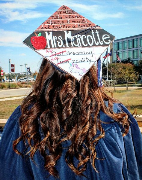 Masters Cap Decoration Teacher, Student Teacher Graduation Cap, Education Graduation Cap, Teacher Graduation Cap, College Grad Cap Ideas, Custom Graduation Caps, High School Graduation Cap, Teacher Graduation, College Graduation Cap Decoration