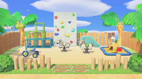 Acnh playground park ideas tropical Acnh Play Ground Ideas, Acnh Playground Design Ideas, Park Ideas Acnh, Acnh Skate Park, Animal Crossing Playground Ideas, Animal Crossing Amusement Park Ideas, Acnh October, Acnh Amusement Park, Acnh Playground Idea