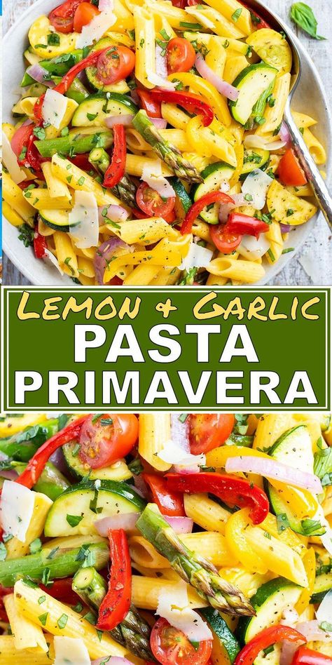 Easy Vegetable Pasta, Healthy Vegetable Pasta, Easy Pasta Primavera, Asparagus Zucchini, Vegetable Pasta Recipes, Primavera Recipe, Easy Roasted Vegetables, Lemon Garlic Butter Sauce, Pasta Primavera Recipe