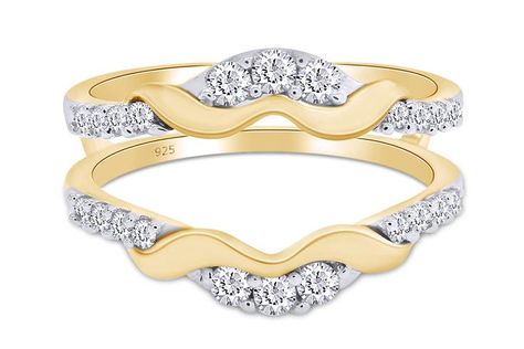 AFFY 1/3 Ct. Round Chevron Ring Guard Enhancer with Cubic Zirconia in 14K Yellow Gold Over Sterling Silver 0.33 Carat Ring Enhancers, Engagement Ring Enhancers, Ring Guards Enhancer, Ring Enhancer, Ring Guard, Women's Rings, Chevron Ring, Party Rings, Diamond Education