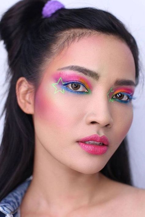 Revive Your Style: 32 80s Makeup Looks for Retro Glam Enthusiasts 80smakeup Looks, 80s Make Up Ideas, Blue 80s Makeup, Pink 80s Makeup, 80’s Make Up, 80s Makeup Looks Eyeshadows, 80s Eyeshadow, 1980 Makeup, 80s Eye Makeup