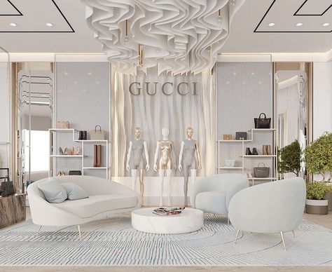 Fancy Store Interior Design, Gucci Store Interior, Luxury Boutique Interior, Bridal Shop Interior, Botique Interiors, Fashion Shop Interior, Luxury Retail Store, Bridal Boutique Interior, Retail Store Interior Design