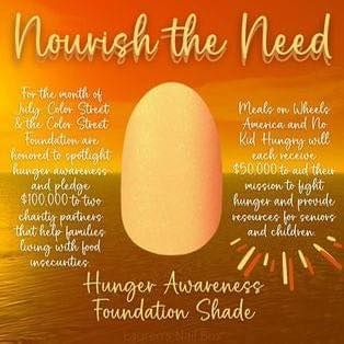 FEATURE PRODUCT OF THE DAY Wear it Well Wednesday Why buy Nourish the Need ? • Color Street Foundation Awareness set for Hunger • Color Street Foundation pledges $100,000 to raise awareness for two charity partners that help families living with food insecurities. Meals on Wheels and No Kid Hungry will receive $50,000 each to aid their mission to fight hunger and provide resources for seniors and children FEATURED DEAL Available in my VIP group Comment below if you would like to be in... Meals On Wheels, Foundation Shades, Vip Group, Color Street, 100 000, Foundation, Wear It, The Day, Quick Saves