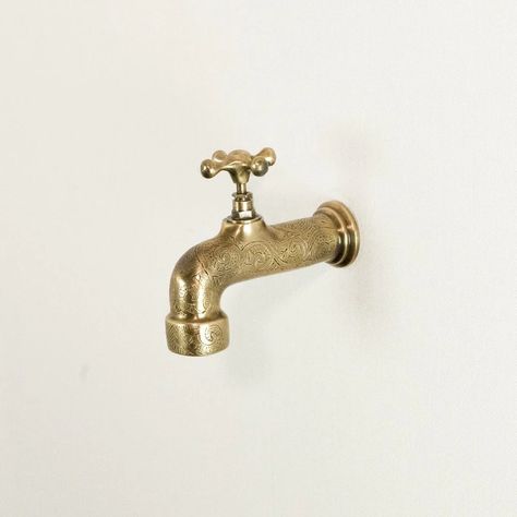 BATHROOM FAUCETS Watermark Wall Mount Faucet Unlacquered Brass, Unlacquered Brass Faucet, Brass Bathroom Faucets, Wall Faucet, Moroccan Wall, Wall Mount Faucet Bathroom, Bathroom Drain, Wall Mount Faucet, Brushed Chrome