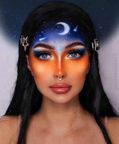 Astronaut Makeup, Celestial Makeup Looks, Clock Makeup, Moon Goddess Makeup, Galactic Makeup, Galaxy Makeup Looks, Heavy Makeup Look, Cosmic Makeup, Galactic Glam